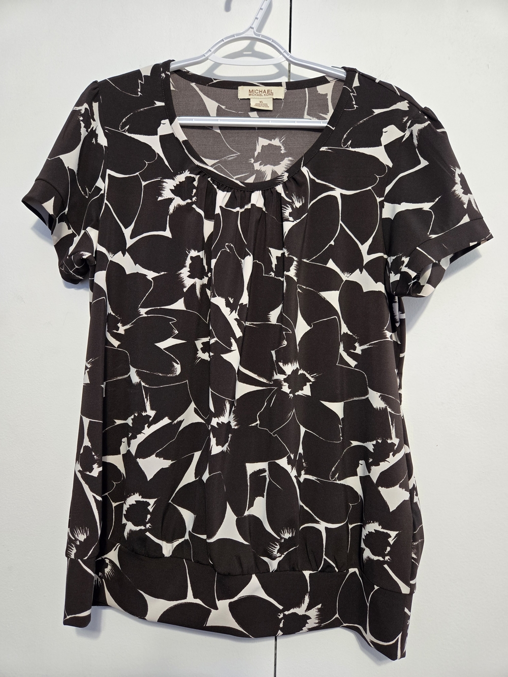 Michael Michael Kors XL Brown White Floral Blouse Stretch Top